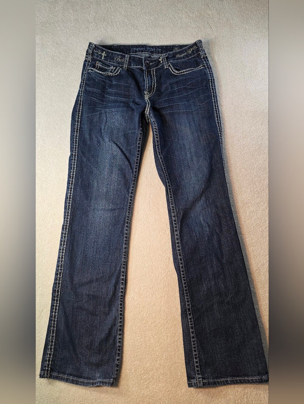 Cowgirl Tuff Victory Believe Jeans Embroidered Crosses Bootcut Riding Womens 31